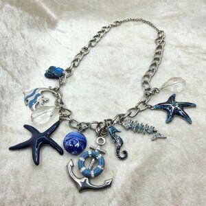 Vintage Silver Tone and Blue Ocean Themed Necklace